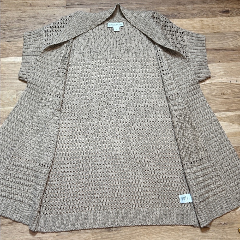 Coldwater Creek Open-Front Short Sleeve Knit Camel Cardigan Women’s S - Picture 8 of 12